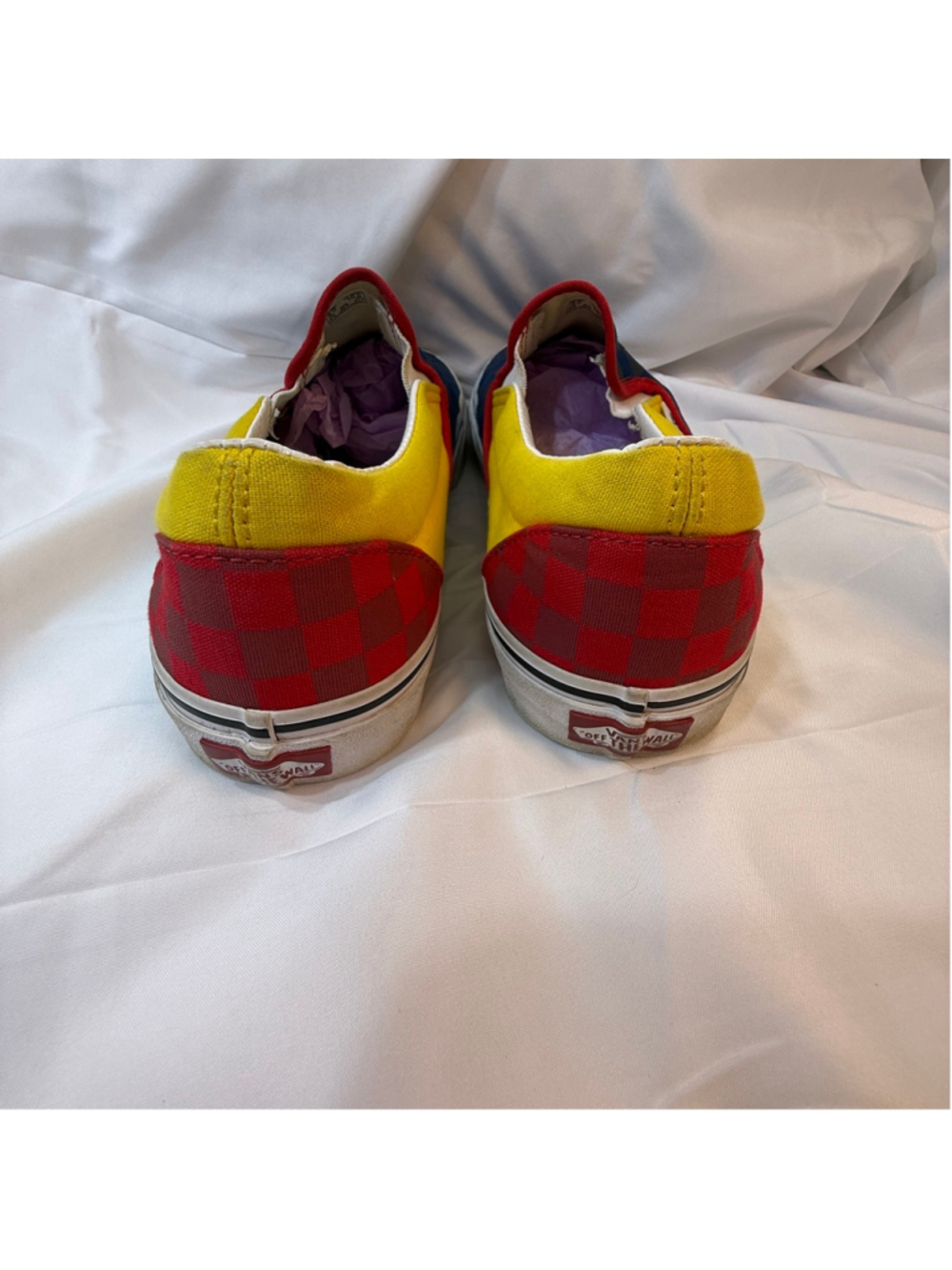 Vans Classic Slip-On Checkerboard Colorblock Blue Yellow Red Sneakers Men’s 9 Wo - Picture 3 of 9